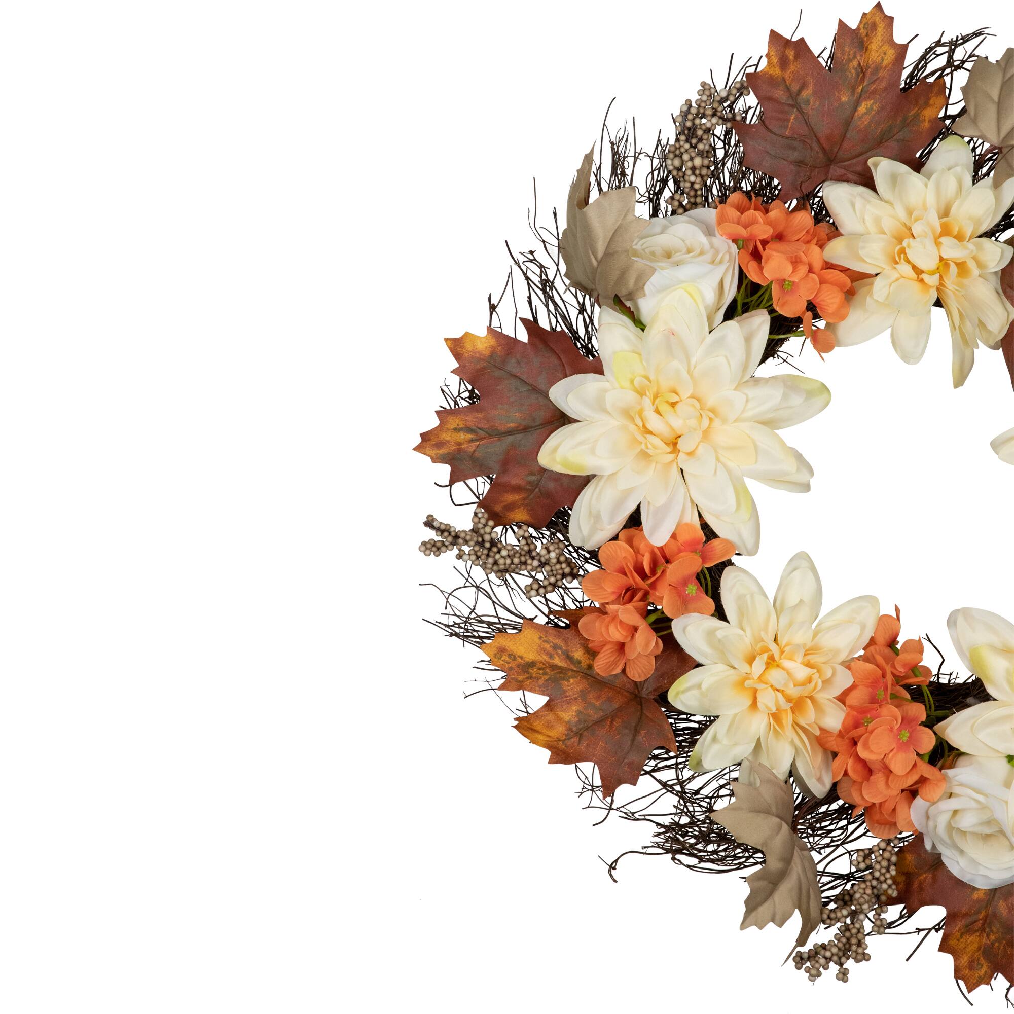 Orange and Cream Floral Fall Harvest Artificial Wreath 22"